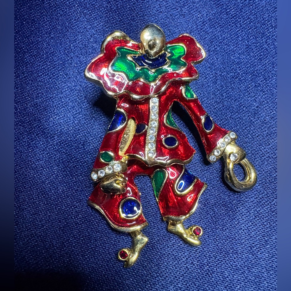 Brooch Bright Clown Articulated with Moveable Legs Colorful Rhinestone Enamel - Picture 2 of 6
